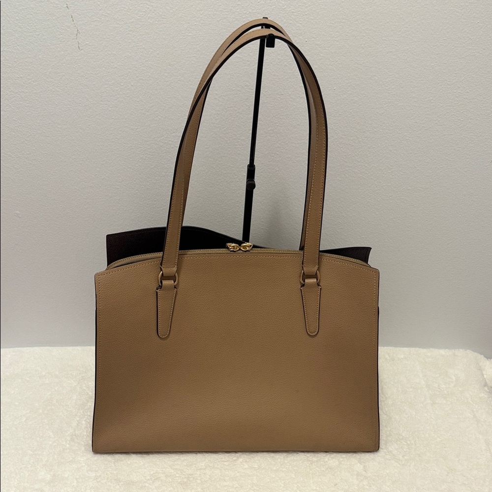 Coach Tatum Large Carryall Leather Tote Tan Beige - Picture 4 of 10